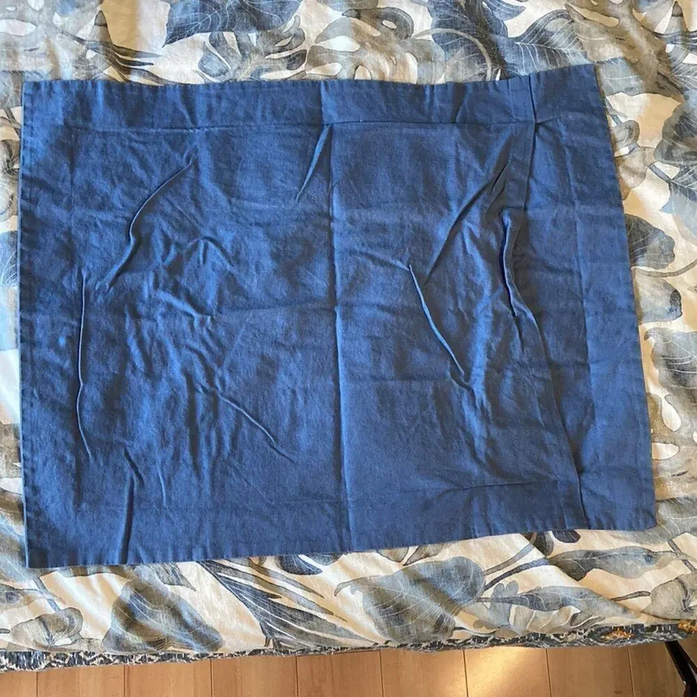 NEW! Pottery Barn Pillow Sham Blue 30” X 24.5” Unused Linen Blend Embroidered